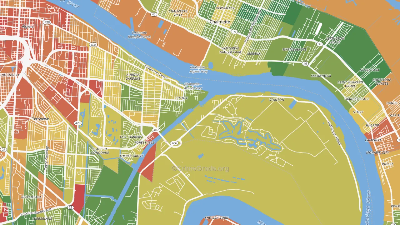 New Aurora, New Orleans, LA Map of Robbery Rates