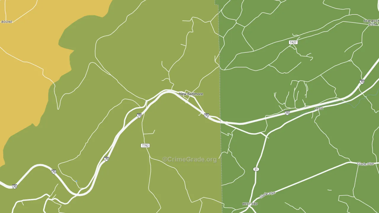 New Baltimore, PA Map of Robbery Rates