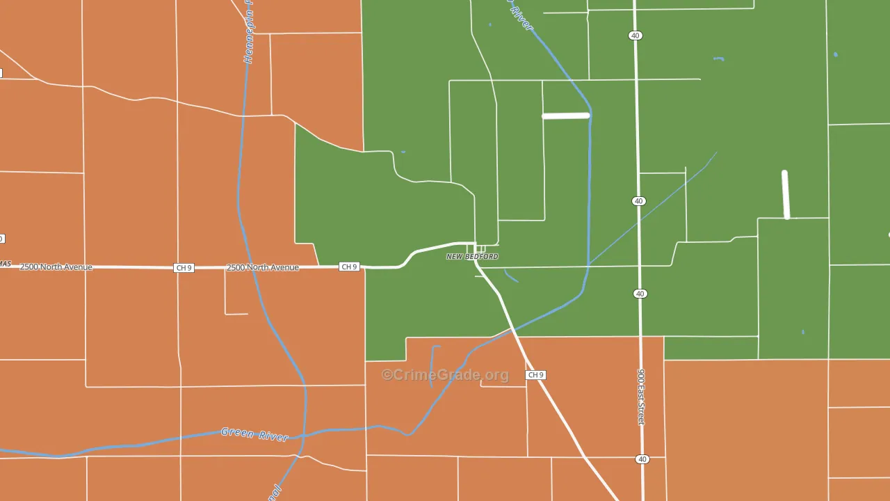 New Bedford, IL Map of Robbery Rates