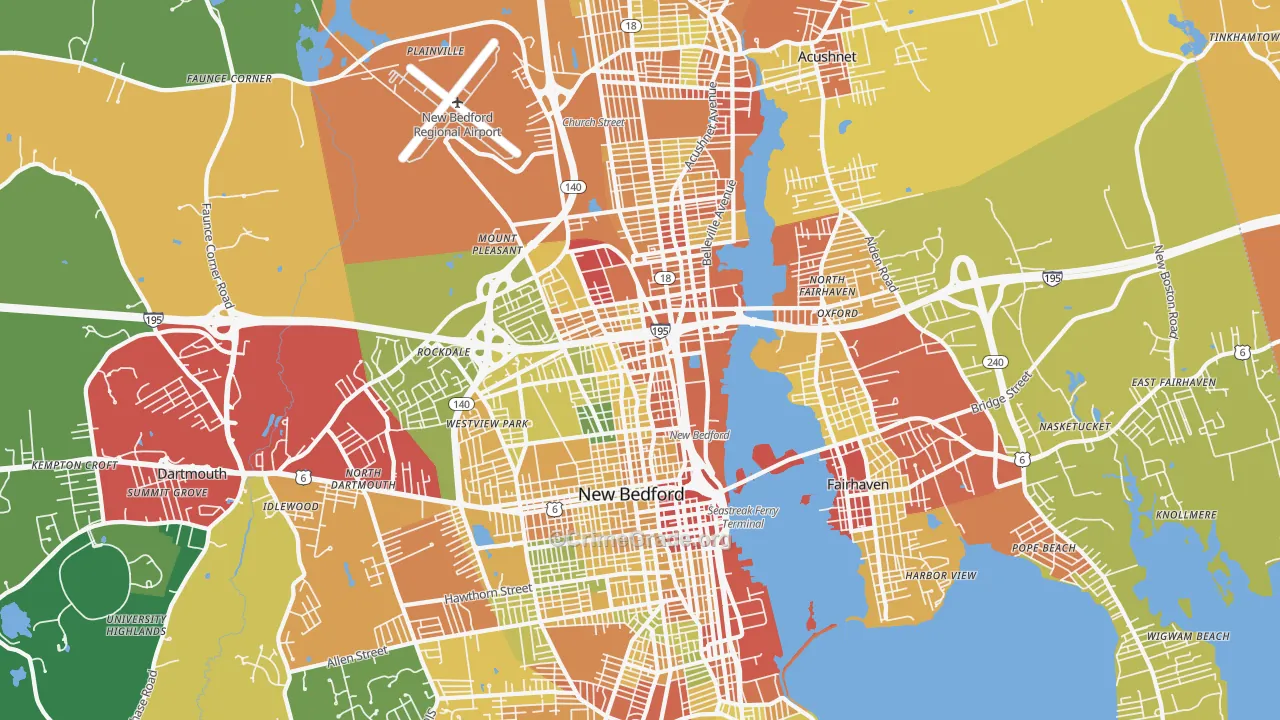New Bedford, MA Map of Robbery Rates