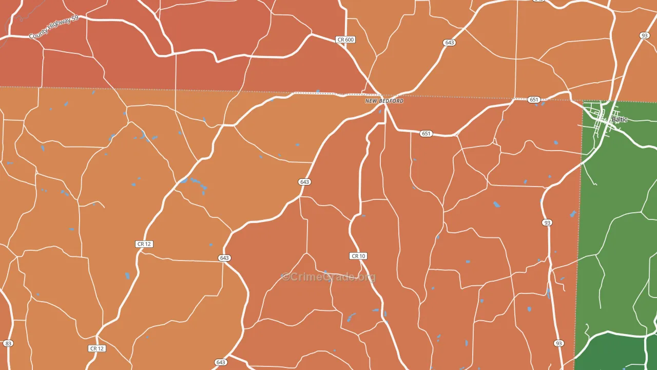 New Bedford, OH Map of Robbery Rates