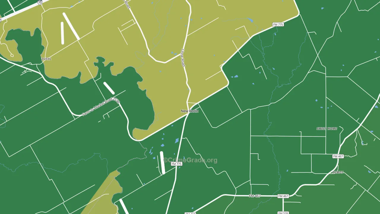 New Berlin, TX Map of Robbery Rates
