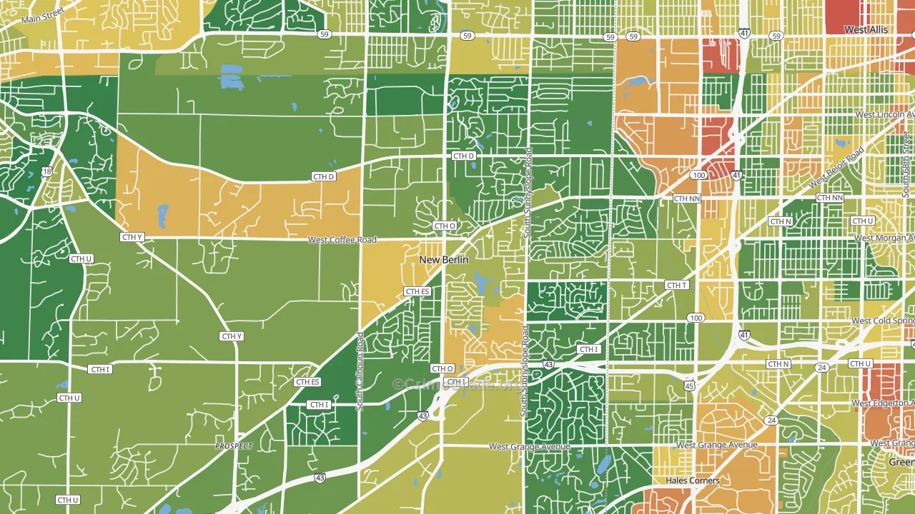 New Berlin, WI Map of Robbery Rates