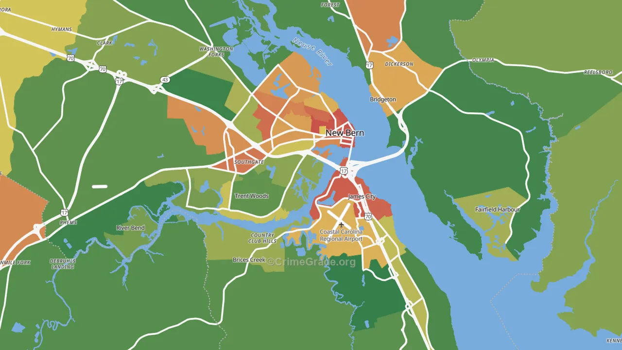 New Bern, NC Map of Robbery Rates