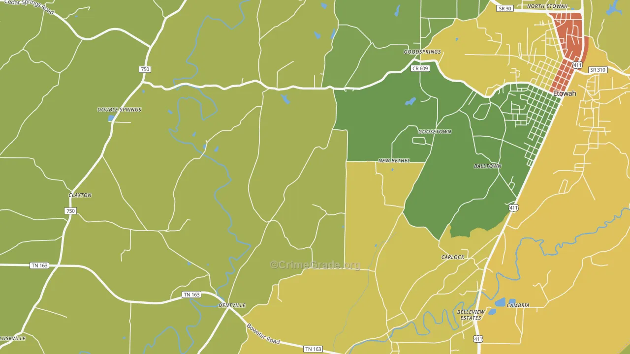 New Bethel, TN Map of Robbery Rates