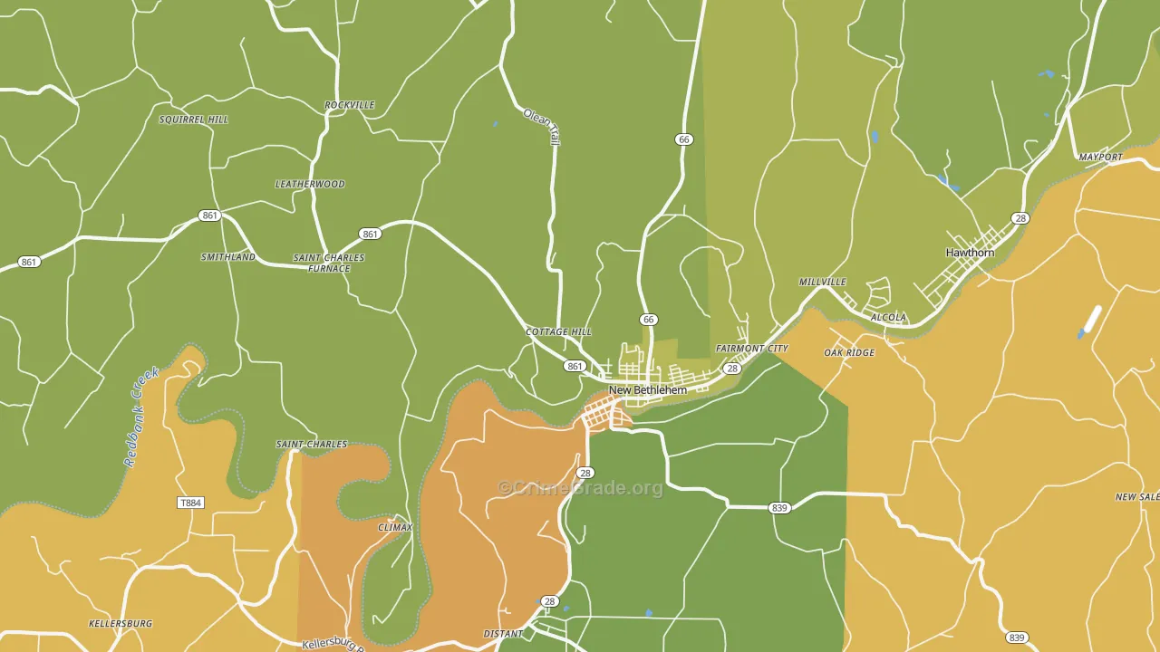 New Bethlehem, PA Map of Robbery Rates
