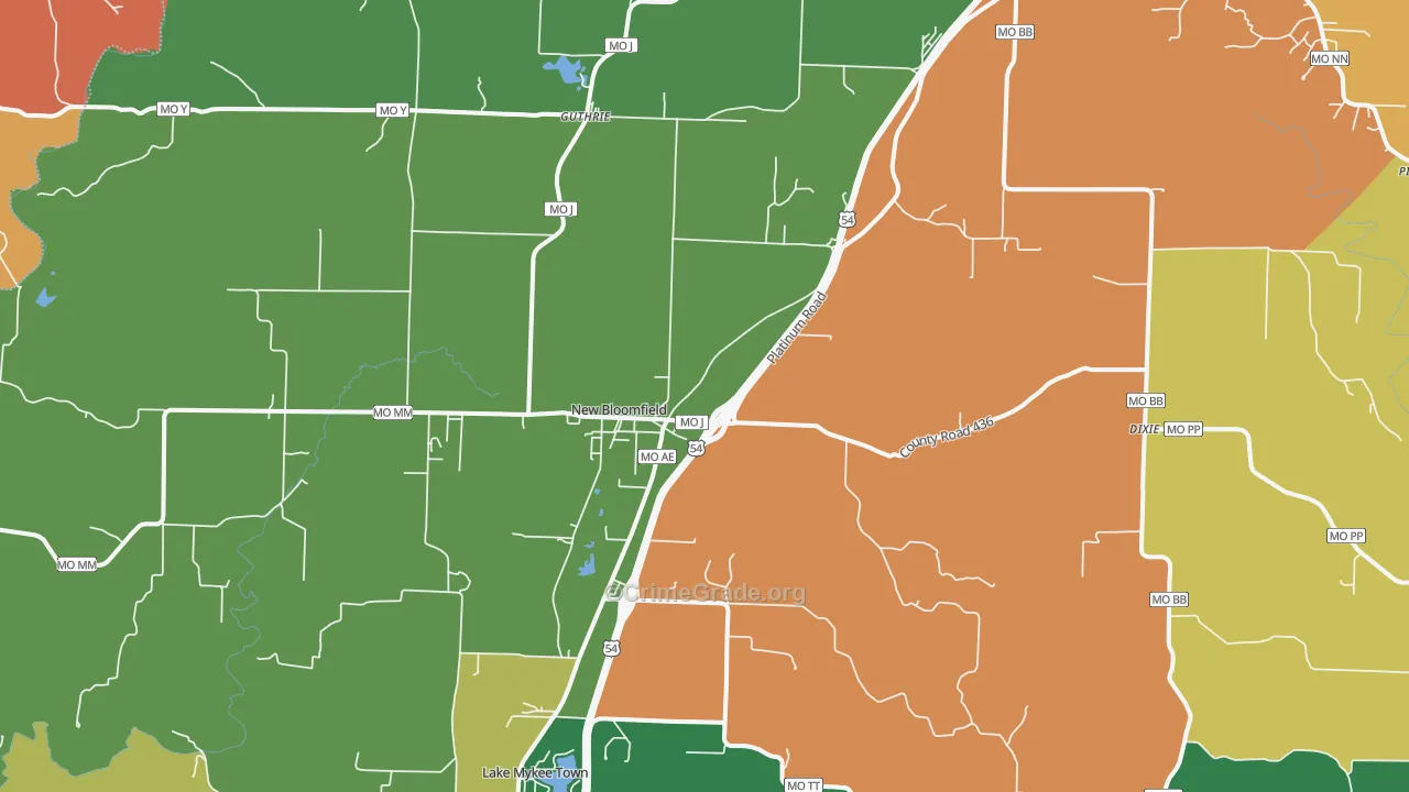 New Bloomfield, MO Map of Robbery Rates