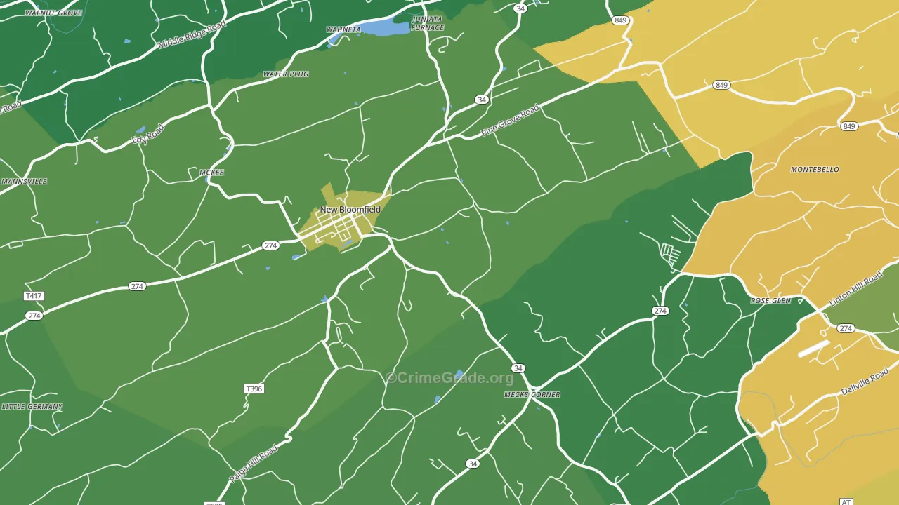 New Bloomfield, PA Map of Robbery Rates