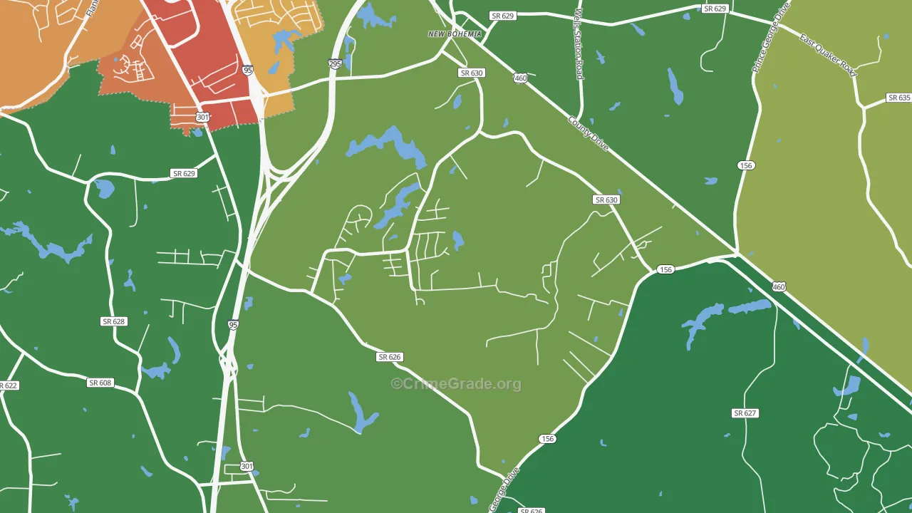 New Bohemia, VA Map of Robbery Rates