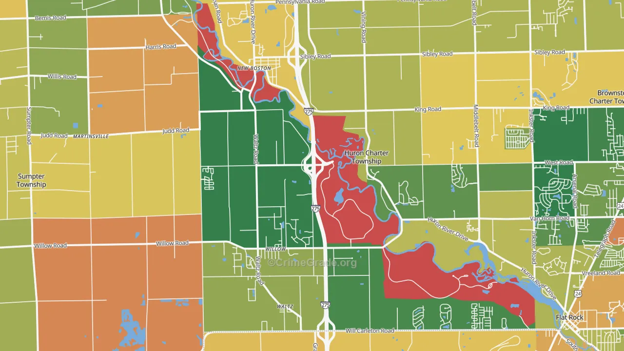 New Boston, MI Map of Robbery Rates