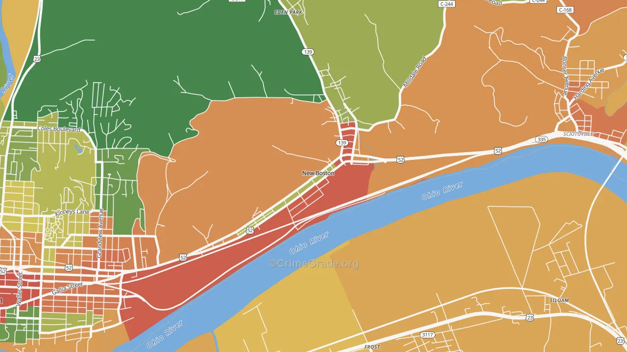 New Boston, OH Map of Robbery Rates
