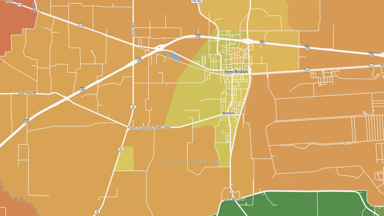 New Boston, TX Map of Robbery Rates