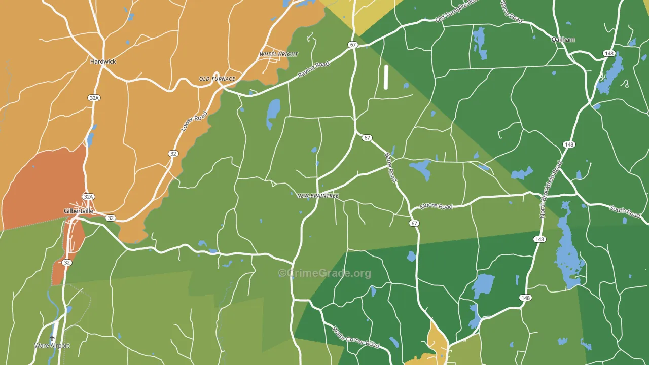 New Braintree, MA Map of Robbery Rates