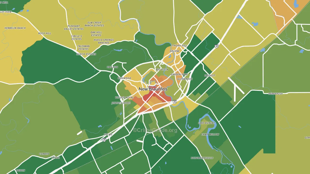 New Braunfels, TX Map of Robbery Rates