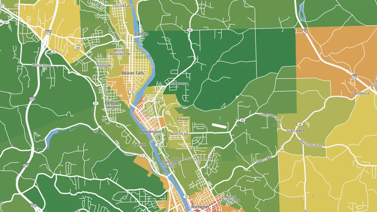 New Brighton, PA Map of Robbery Rates