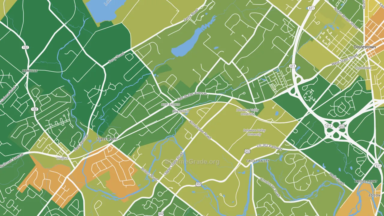 New Britain, PA Map of Robbery Rates
