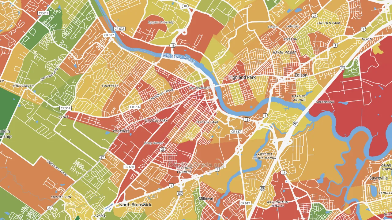 New Brunswick, NJ Map of Robbery Rates