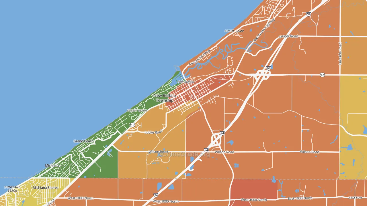 New Buffalo, MI Map of Robbery Rates