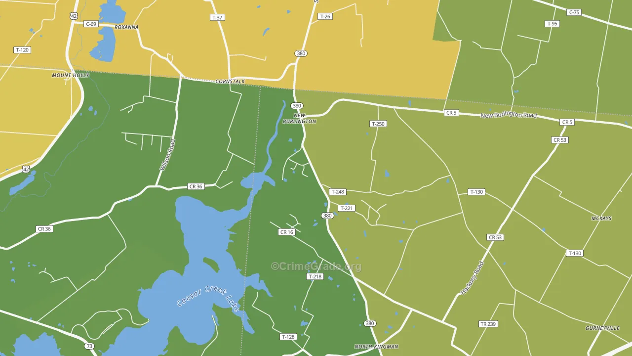 New Burlington, OH Map of Robbery Rates