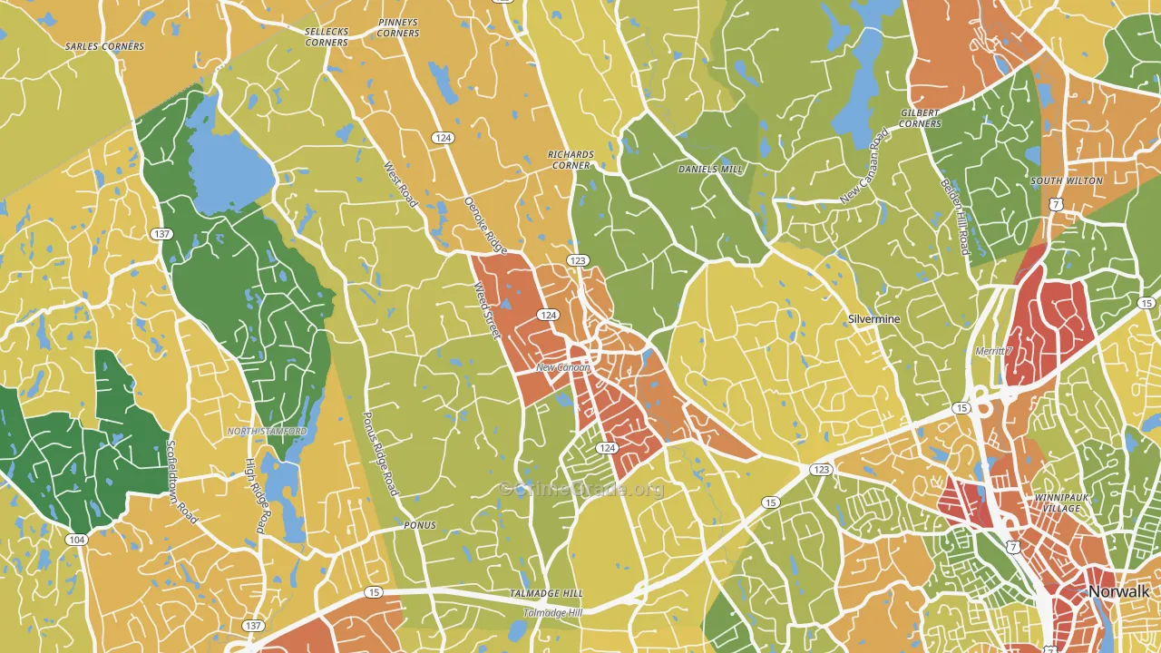 New Canaan, CT Map of Robbery Rates