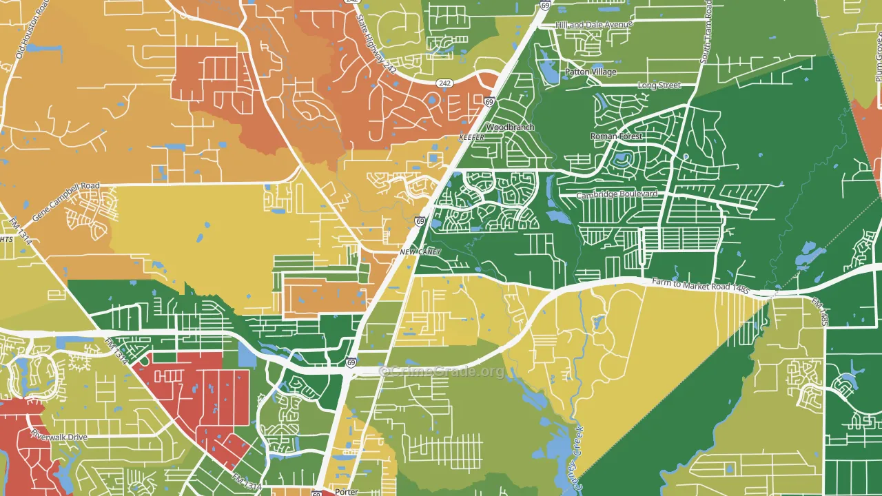 New Caney, TX Map of Robbery Rates