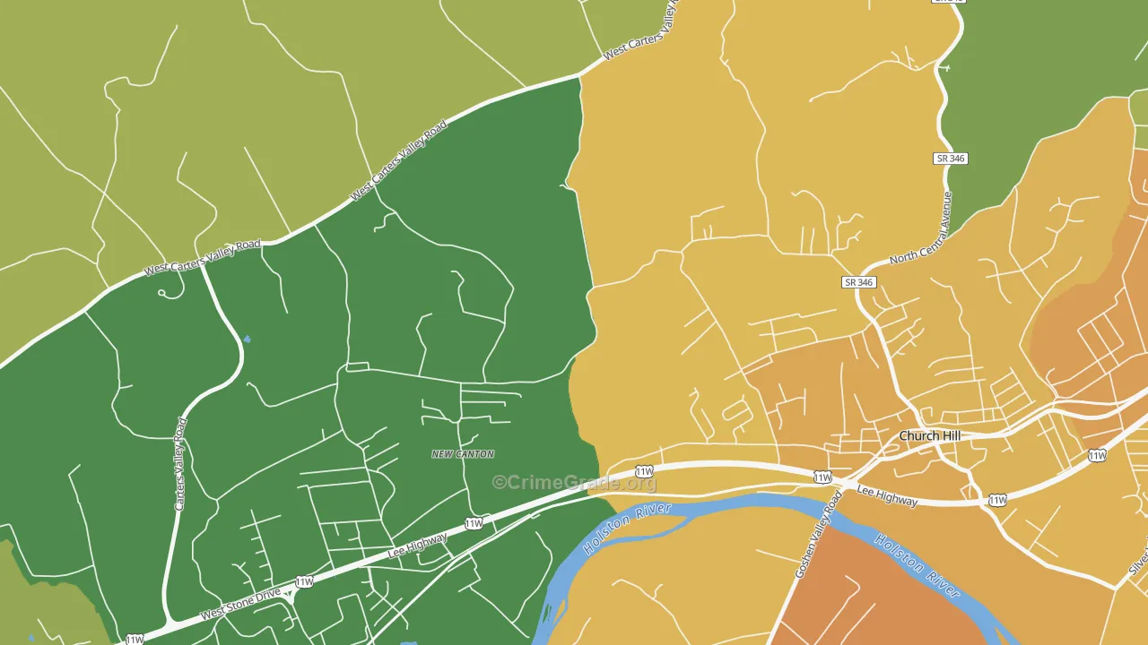 New Canton, TN Map of Robbery Rates