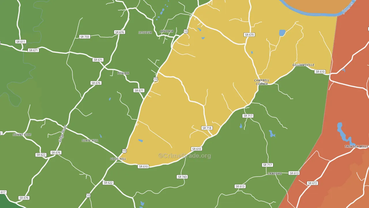 New Canton, VA Map of Robbery Rates