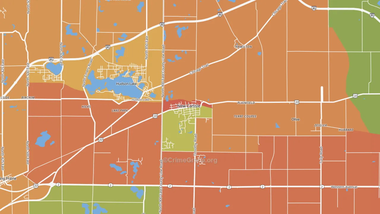 New Carlisle, IN Map of Robbery Rates