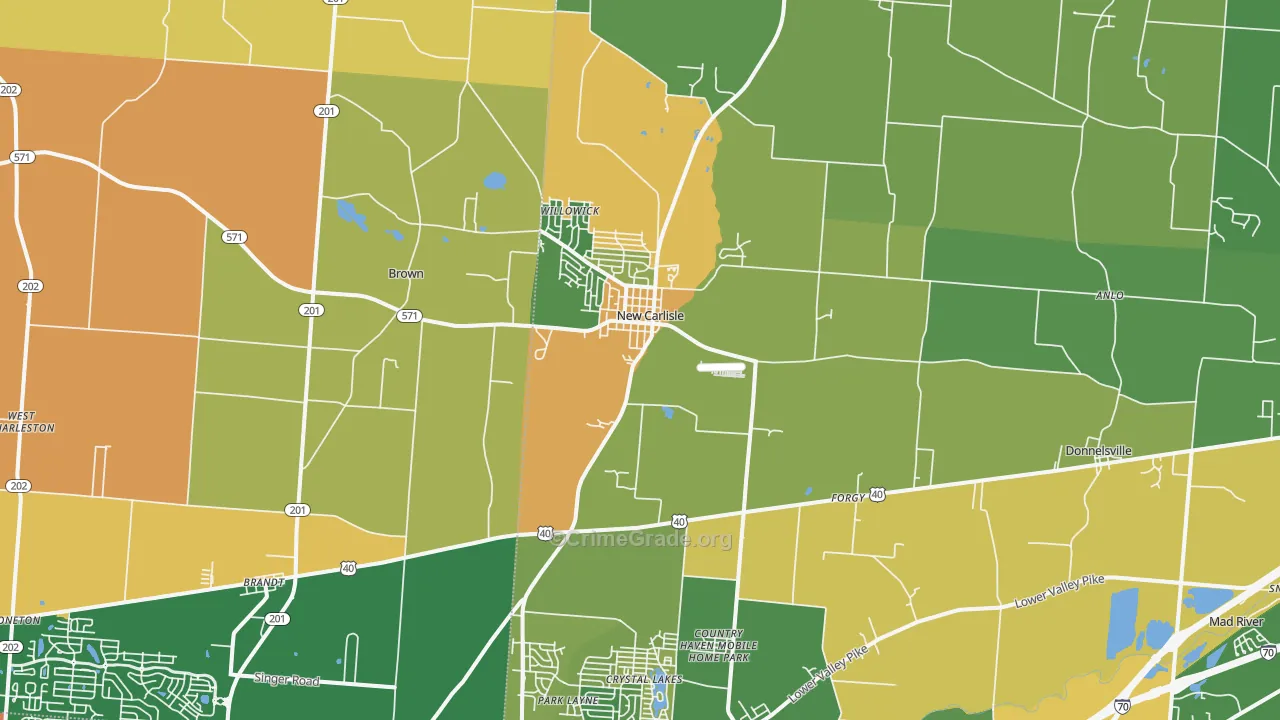 New Carlisle, OH Map of Robbery Rates