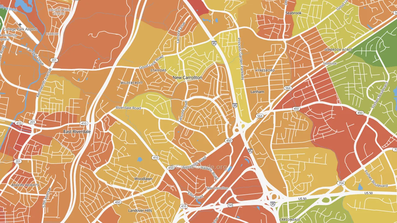 New Carrollton, MD Map of Robbery Rates