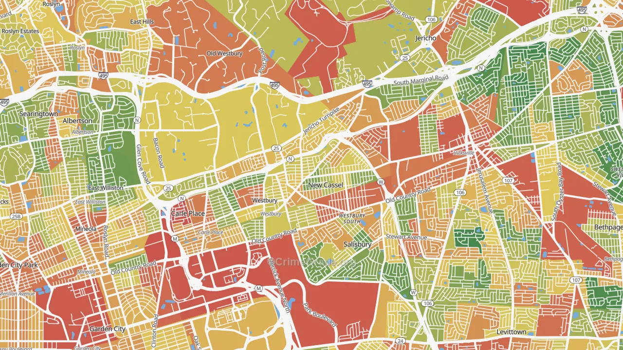 New Cassel, NY Map of Robbery Rates