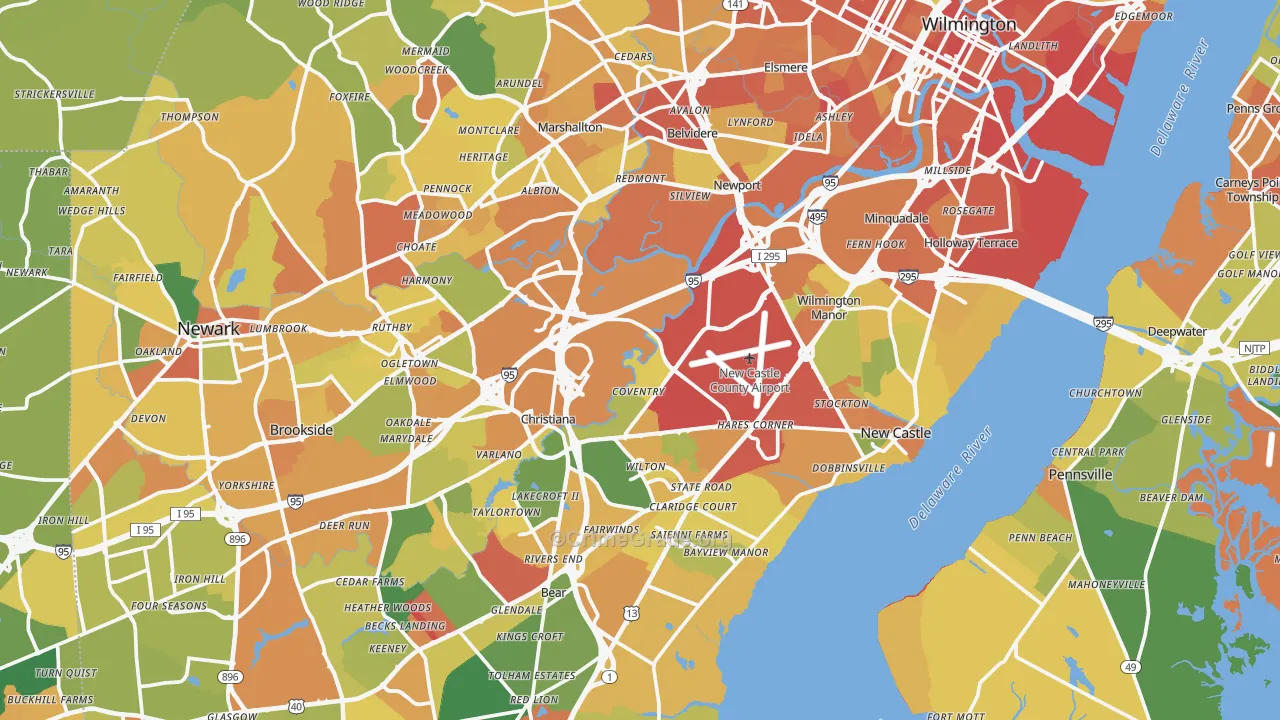 New Castle County, DE Map of Robbery Rates
