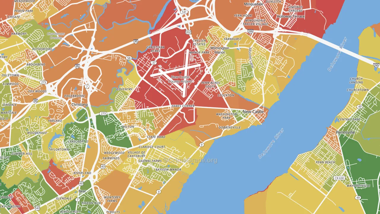 New Castle, DE Map of Robbery Rates