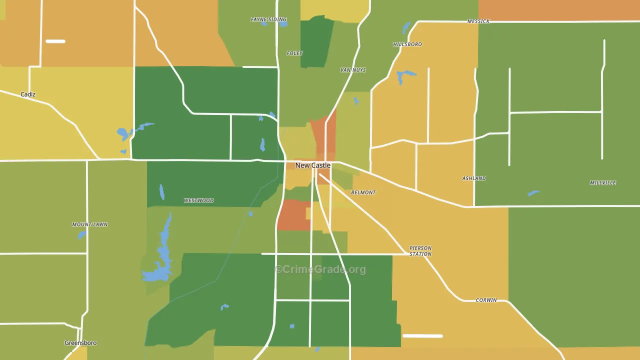 New Castle, IN Map of Robbery Rates