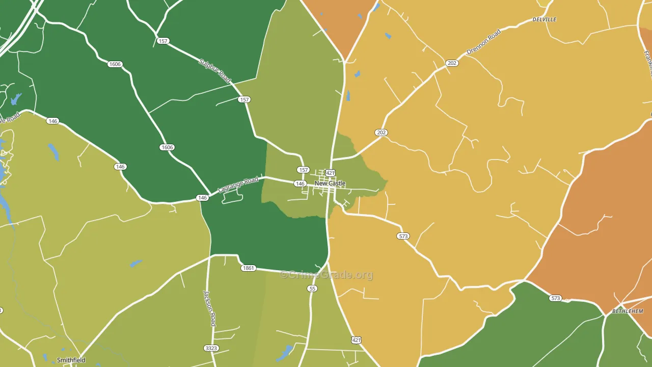 New Castle, KY Map of Robbery Rates