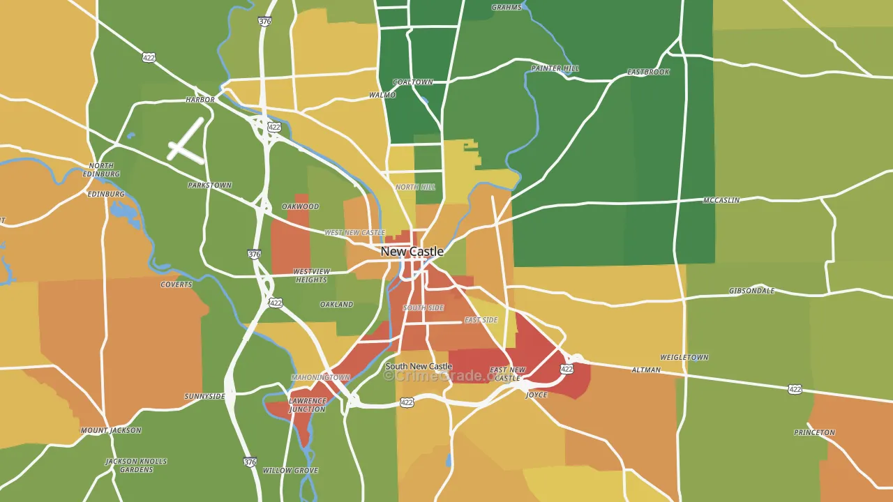 New Castle, PA Map of Robbery Rates