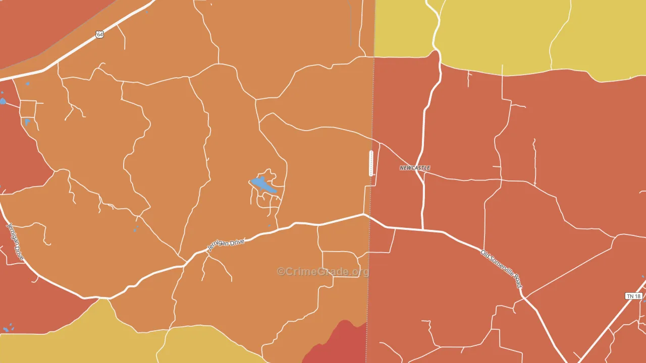 New Castle, TN Map of Robbery Rates