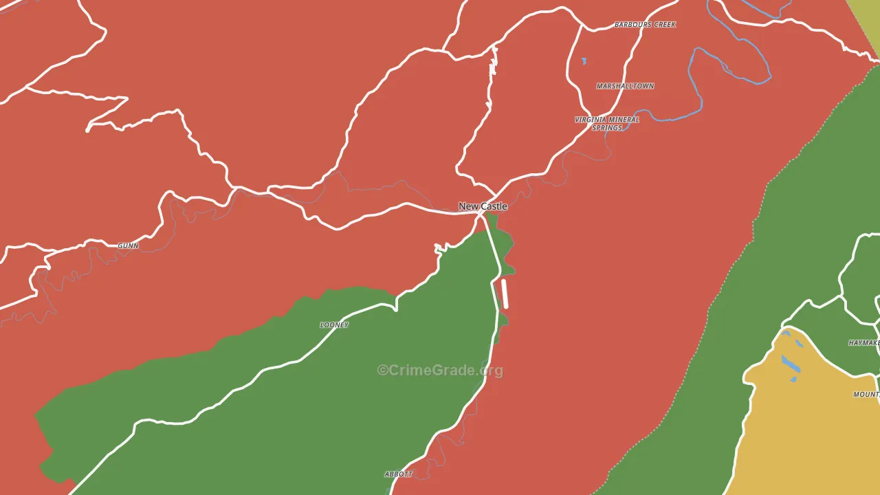 New Castle, VA Map of Robbery Rates