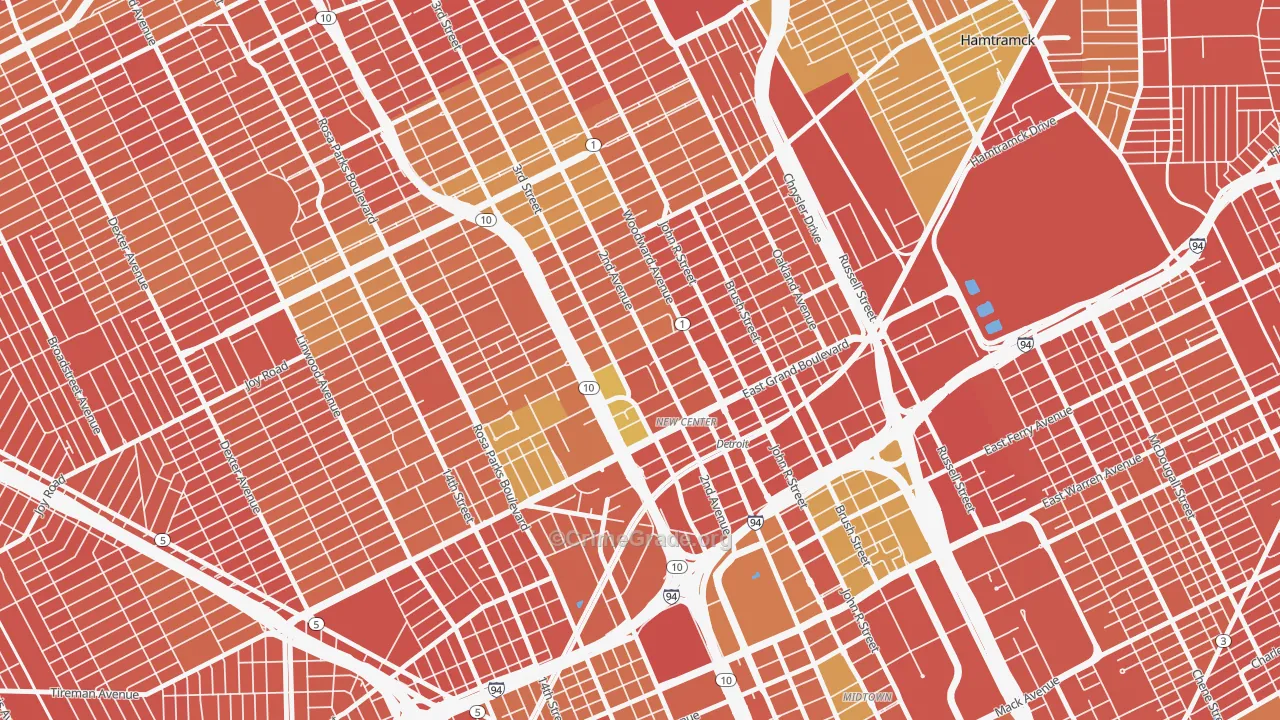 New Center, Detroit, MI Map of Robbery Rates