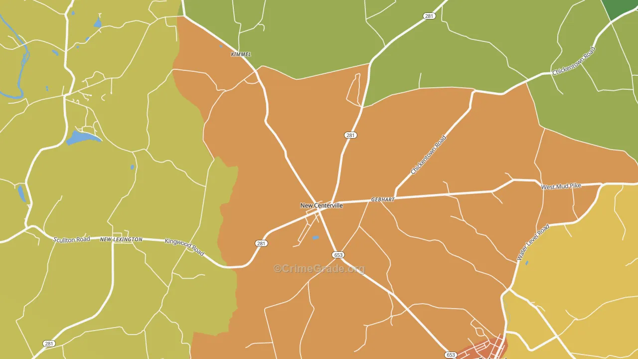 New Centerville, PA Map of Robbery Rates
