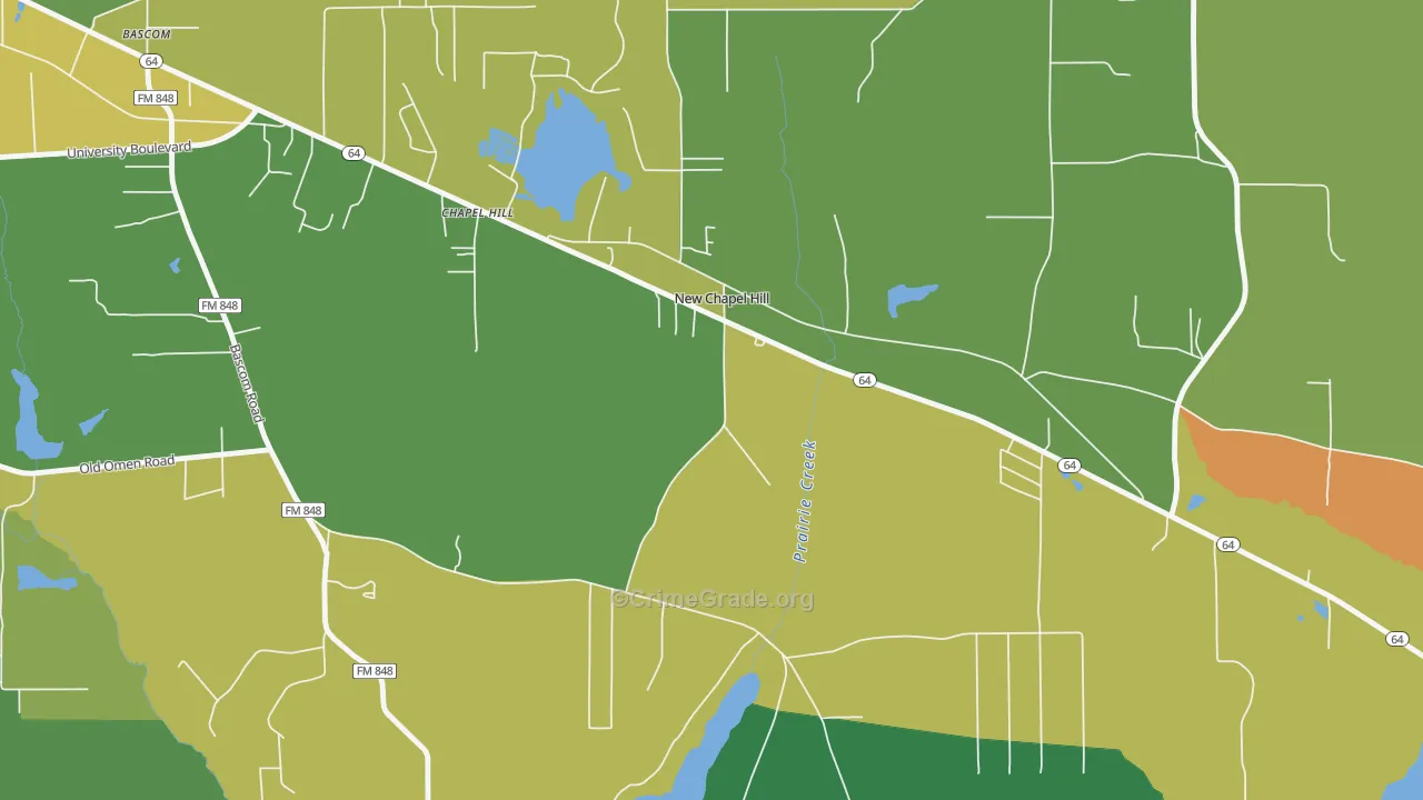 New Chapel Hill, TX Map of Robbery Rates