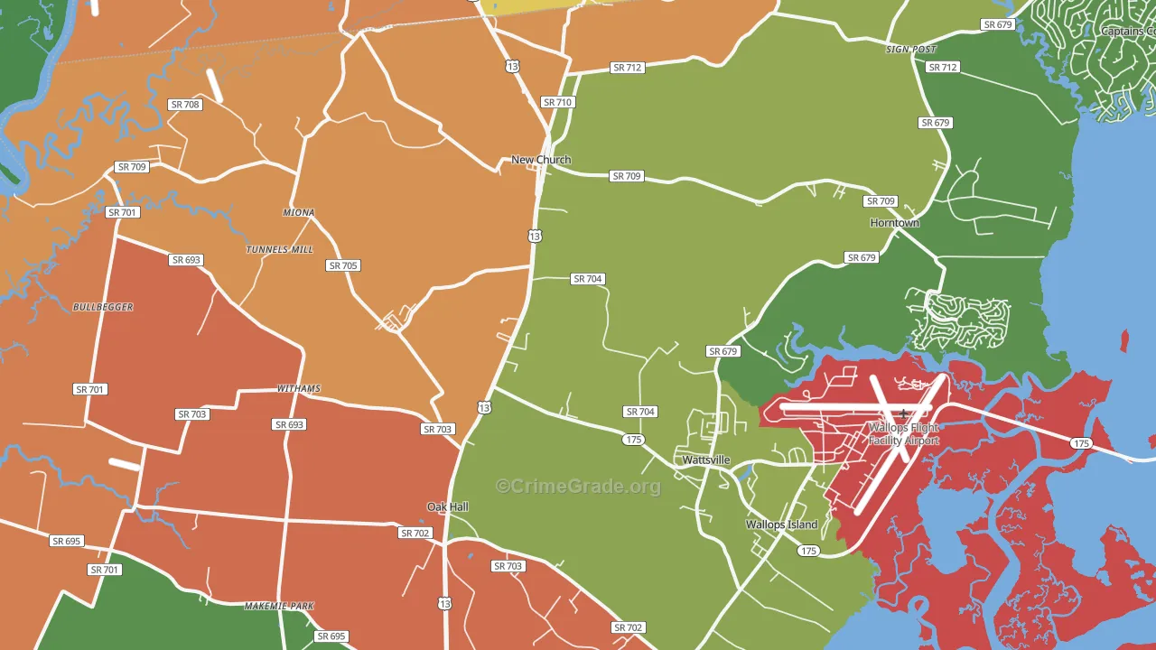 New Church, VA Map of Robbery Rates