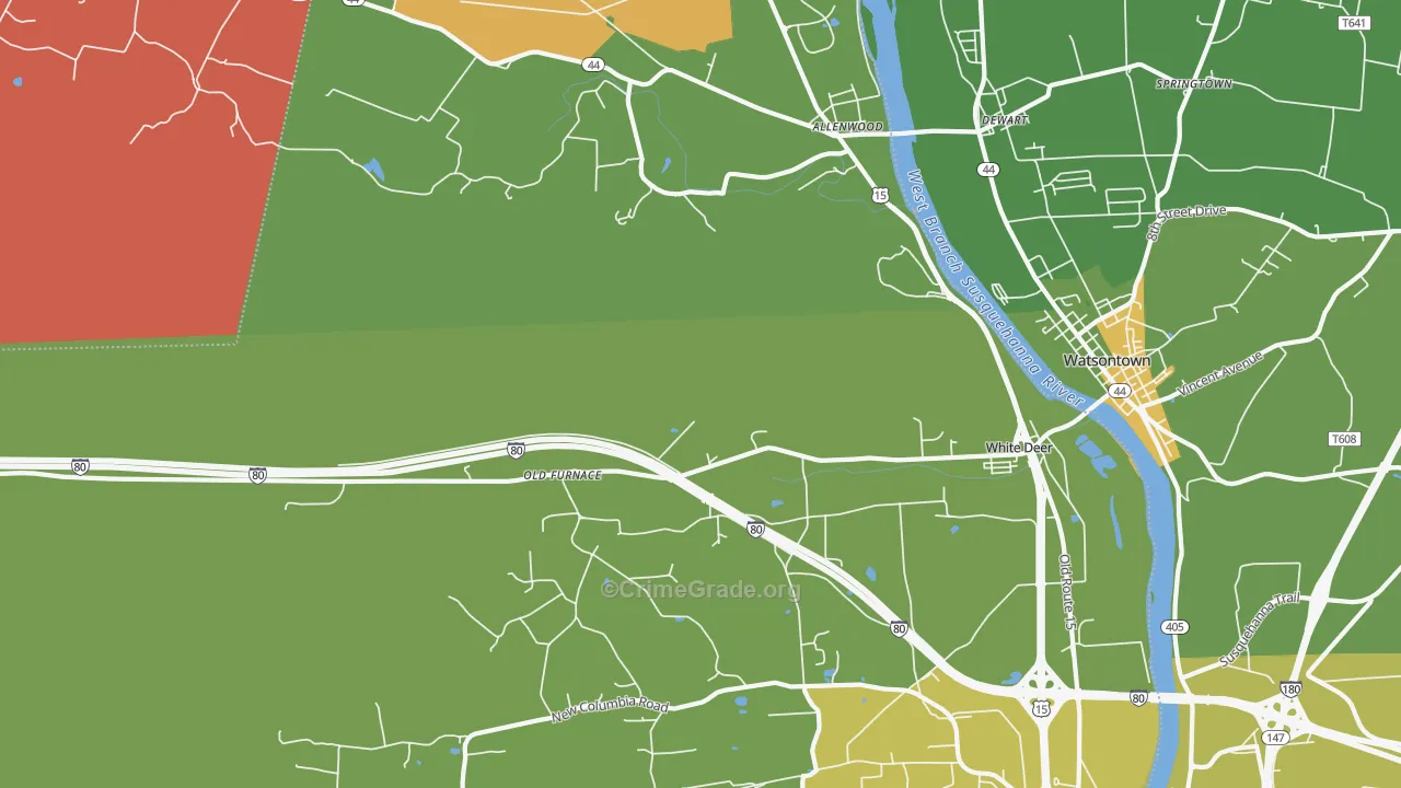 New Columbia, PA Map of Robbery Rates
