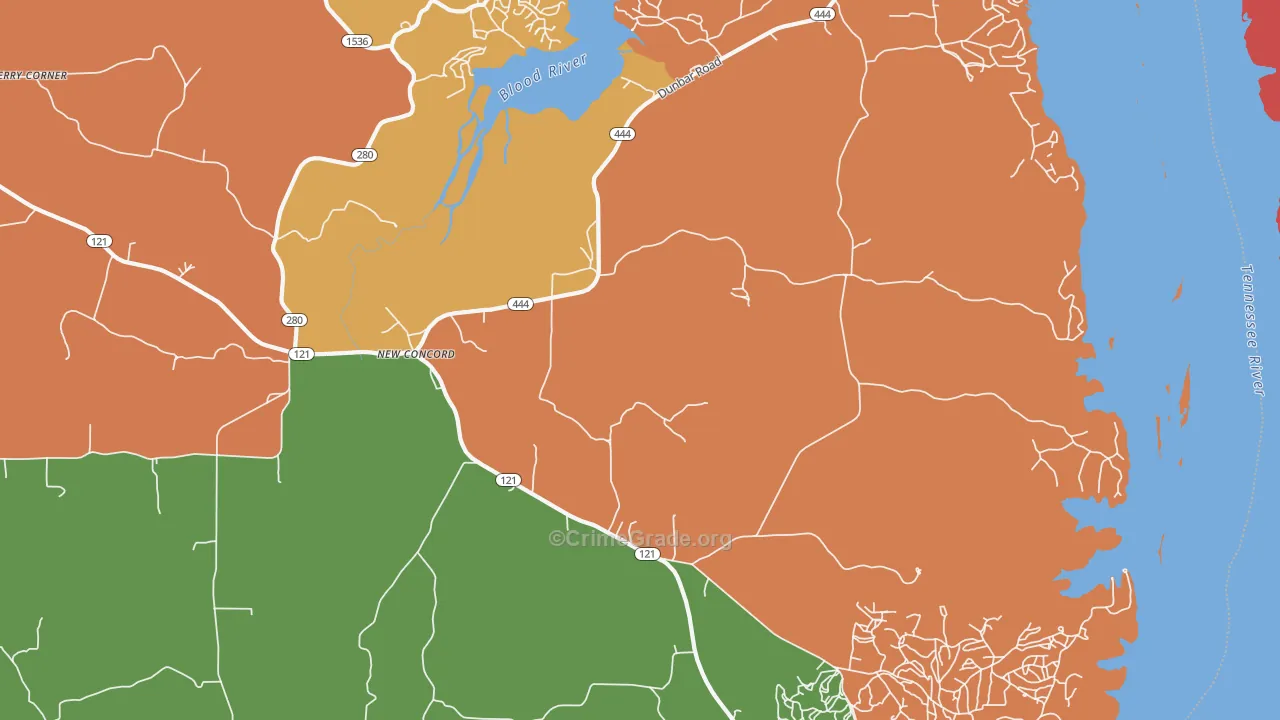 New Concord, KY Map of Robbery Rates