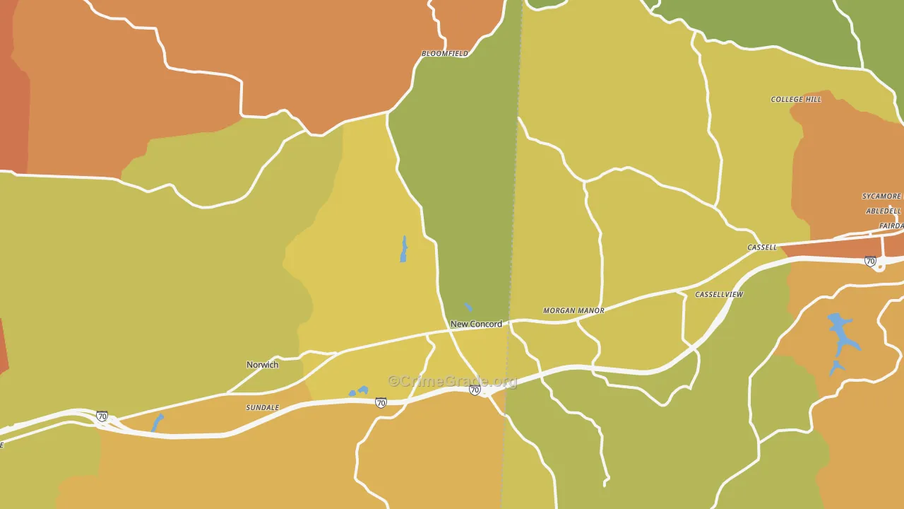 New Concord, OH Map of Robbery Rates