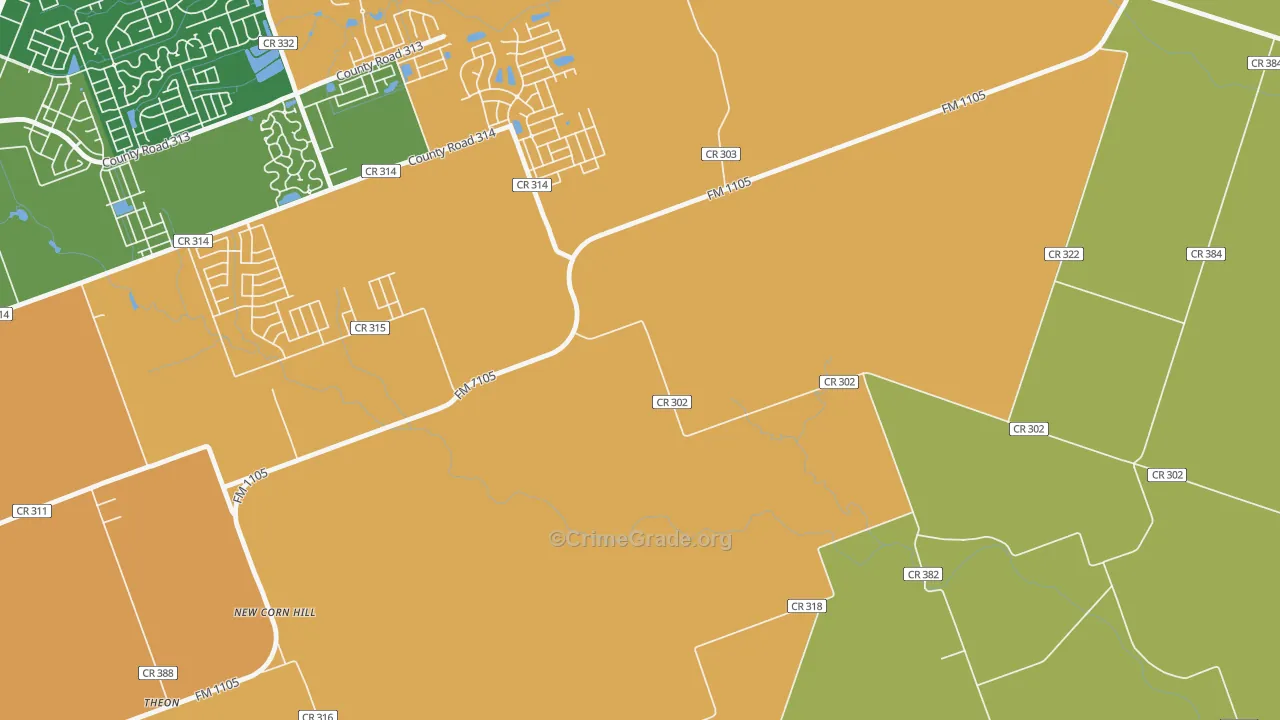 New Corn Hill, TX Map of Robbery Rates