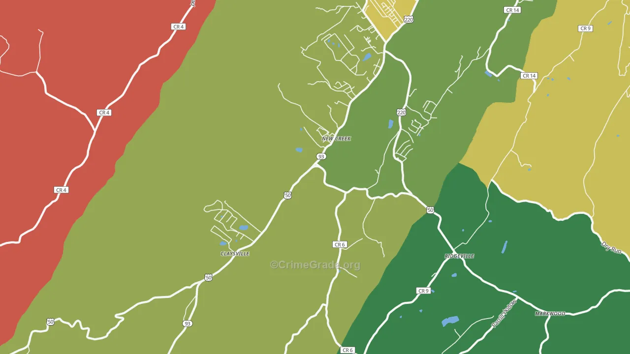 New Creek, WV Map of Robbery Rates