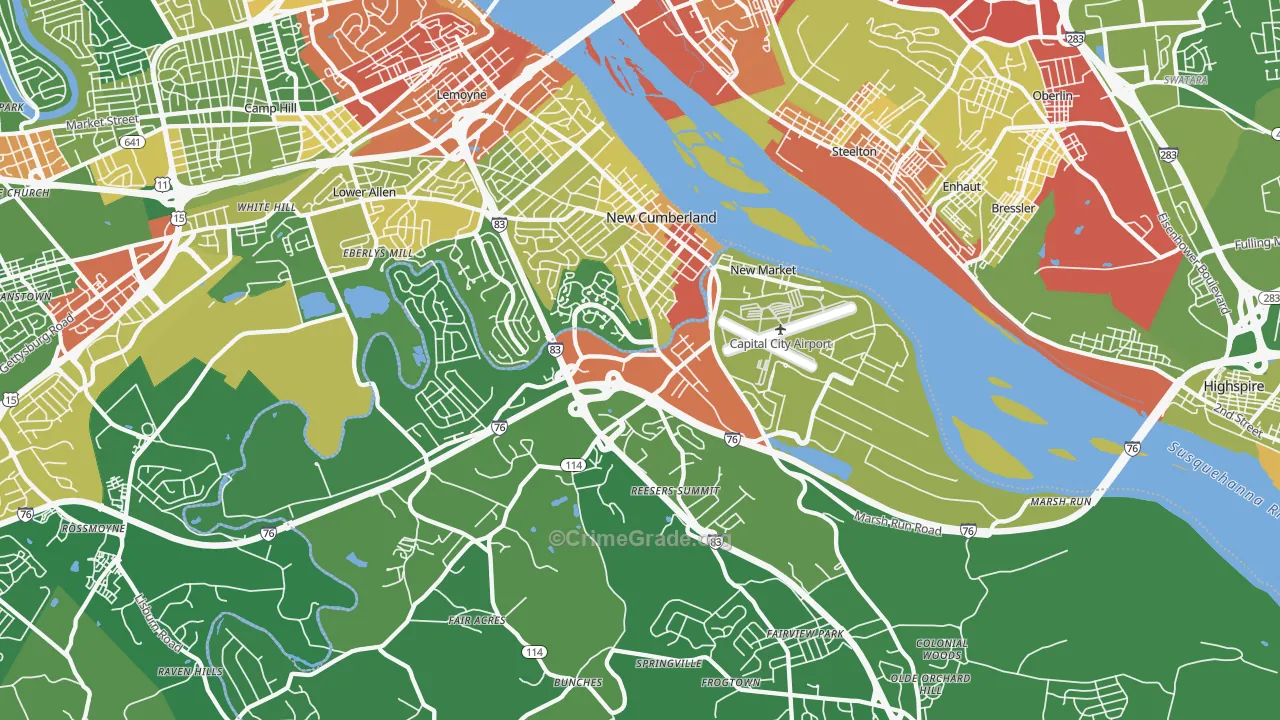 New Cumberland, PA Map of Robbery Rates