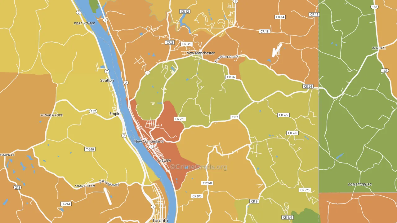 New Cumberland, WV Map of Robbery Rates