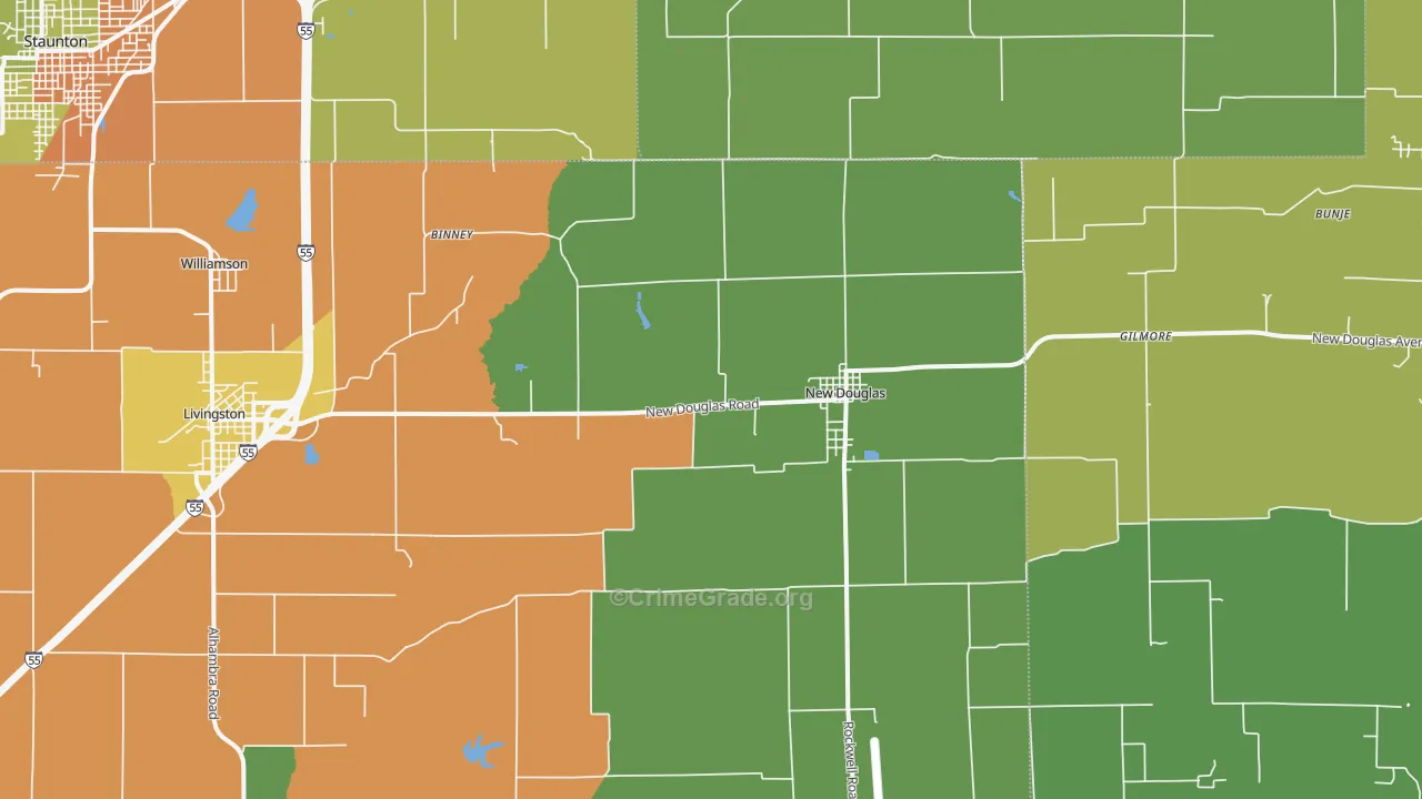 New Douglas, IL Map of Robbery Rates